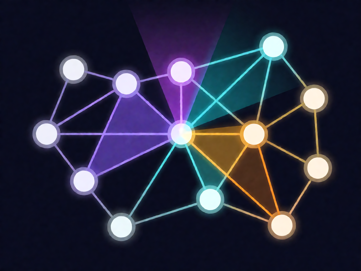 自注意力概念示意:词节点与粗细不一的注意力连线(AI 配图)